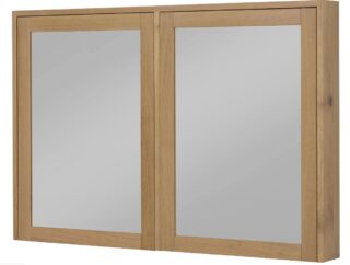 Spiegelschrank mit 2 Glasböden und zwei Türen aus massiver Natureiche 120 cm