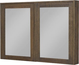 Spiegelschrank mit 2 Glasböden und zwei Türen aus massiver dunkler Eiche 120 cm