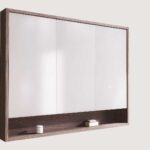 Spiegelschrank mit Regal, ausgestattet mit 2 Glasböden aus massiver, dunkler Eiche 120 cm.