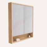 Spiegelschrank mit Regal, ausgestattet mit 2 Glasböden aus massiver Natureiche 80 cm.