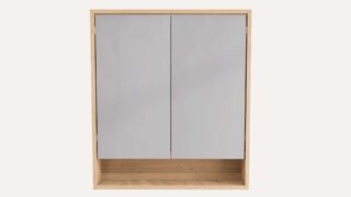 Spiegelschrank mit Regal, ausgestattet mit 2 Glasböden aus massiver Natureiche 80 cm.