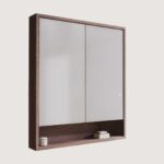 Spiegelschrank mit Regal, ausgestattet mit 2 Glasböden aus massiver, dunkler Eiche 80 cm.