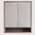 Spiegelschrank mit Regal, ausgestattet mit 2 Glasböden aus massiver, dunkler Eiche 80 cm.