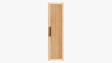 Kompakter Badezimmerschrank mit 2 Einlegeböden in Eiche natur mit Rillenfront 120 cm.