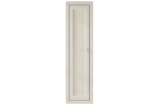 Kompakter Badezimmerschrank mit zwei Einlegeböden, ausgestattet mit einer Front im Landhausstil aus Skimming Stone 120 cm.