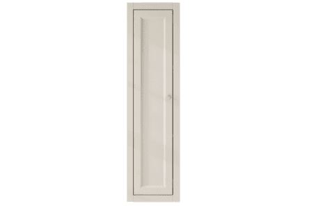 Kompakter Badezimmerschrank mit zwei Einlegeböden, ausgestattet mit einer Front im Landhausstil aus Skimming Stone 120 cm.
