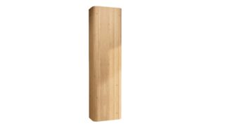 Softcube Badezimmerschrank 170 cm hoch mit abgerundeten Seiten und flacher Front in Eiche natur und push-to-open Tür.
