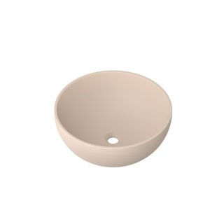 Rundes hängendes Badezimmermöbel 100 cm aus dunkler Eiche mit Riffelfront, Eichenholzplatte und beige Kalksteinbecken