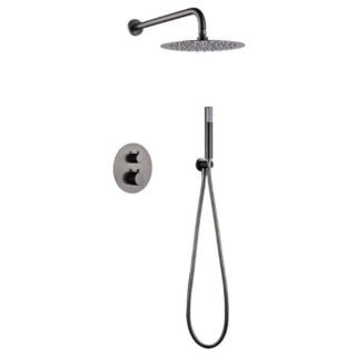 Luxuriöses thermostatisches Unterputz-Duschsystem in Black Gun Metal mit PVD-Beschichtung, Kopfbrause Ø25 cm und separatem Handbrausenset. Wandanschluss. Erhältlich in 6 Farben und mit 5 Jahren Garantie.