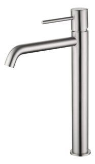 Moderne erhöhte Waschtischarmatur in Gebürstetes Nickel, ideal für Badmöbel mit Aufsatzwaschbecken, als Komplettset inklusive passendem Click-Clack-Verschluss  Der Click-Clack-Verschluss lässt sich durch Drücken einfach öffnen und schließen. Mit 5 Jahren