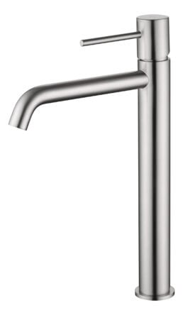 Moderne erhöhte Waschtischarmatur in Gebürstetes Nickel, ideal für Badmöbel mit Aufsatzwaschbecken, als Komplettset inklusive passendem Click-Clack-Verschluss  Der Click-Clack-Verschluss lässt sich durch Drücken einfach öffnen und schließen. Mit 5 Jahren