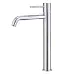 Moderne erhöhte Waschtischarmatur in Chrom, ideal für Badmöbel mit Aufsatzwaschbecken, als Komplettset inklusive passendem Click-Clack-Verschluss. Der Click-Clack-Verschluss lässt sich durch Drücken einfach öffnen und schließen. Mit 5 Jahren Garantie und