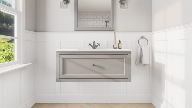 Manor House Grey klassisches Badezimmermöbel 100 cm mit Keramikwaschtisch im Landhausstil