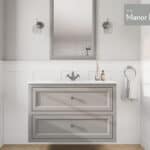 Klassischer Waschtischunterschrank 100 cm in Manor House Grey mit Keramikwaschtisch und 2 Schubladen
