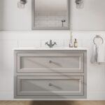 Klassischer Waschtischunterschrank 100 cm in Manor House Grey mit Keramikwaschtisch und 2 Schubladen