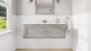 Manor House Grey klassisches Badezimmermöbel 120 cm mit Keramikwaschtisch im Landhausstil (wandhängend)