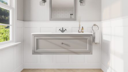 Manor House Grey klassisches Badezimmermöbel 120 cm mit Keramikwaschtisch im Landhausstil (wandhängend)