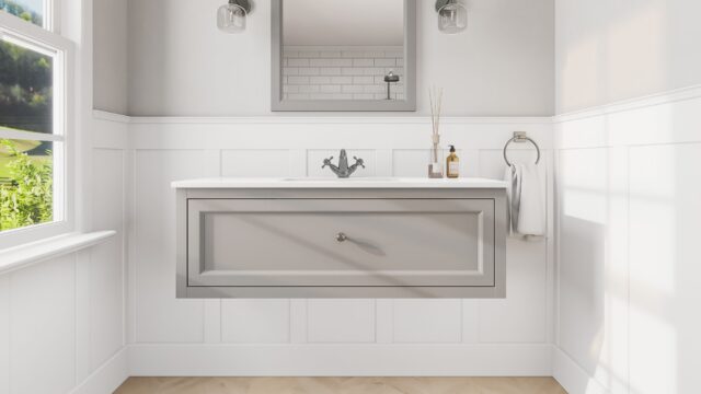 Manor House Grey klassisches Badezimmermöbel 120 cm mit Keramikwaschtisch im Landhausstil (wandhängend)