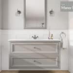 Klassischer Waschtischunterschrank 120 cm in Manor House Grey mit Keramikwaschtisch und 2 Schubladen