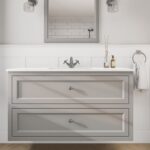 Klassischer Waschtischunterschrank 120 cm in Manor House Grey mit Keramikwaschtisch und 2 Schubladen
