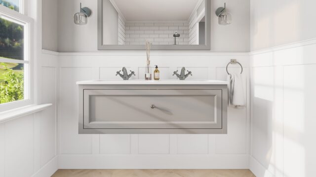 Manor House Grey klassisches Badezimmermöbel 120 cm mit Keramikwaschtisch im Landhausstil