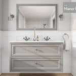 Landhaus-Badezimmermöbel 120 cm in Manor House Grey mit Doppel-Keramikwaschtisch und 2 Schubladen