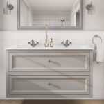 Landhaus-Badezimmermöbel 120 cm in Manor House Grey mit Doppel-Keramikwaschtisch und 2 Schubladen