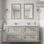 Klassischer Waschtischunterschrank 140 cm in Manor House Grey mit Keramikwaschtisch und 2 Schubladen