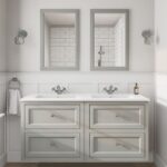 Klassischer Waschtischunterschrank 140 cm in Manor House Grey mit Keramikwaschtisch und 2 Schubladen