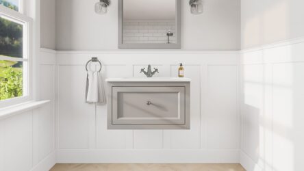 Manor House Grey klassisches Badezimmermöbel 70 cm mit Keramikwaschtisch im Landhausstil