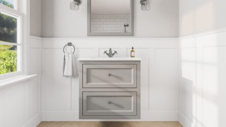 Klassischer Waschtischunterschrank 70 cm in Manor House Grey mit Keramikwaschtisch und 2 Schubladen