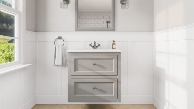 Klassischer Waschtischunterschrank 70 cm in Manor House Grey mit Keramikwaschtisch und 2 Schubladen