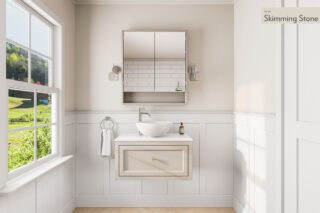 Skimming Stone klassisches Badezimmermöbel 80 cm im Landhausstil mit Aufsatzwaschbecken