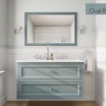 Landhaus-Badezimmermöbel 120 cm in Oval Room Blue mit Doppel-Keramikwaschtisch und 2 Schubladen