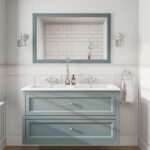 Landhaus-Badezimmermöbel 120 cm in Oval Room Blue mit Doppel-Keramikwaschtisch und 2 Schubladen