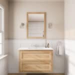 Wandhängendes Badezimmermöbel 100 cm aus Natureiche mit Landhausfront und zwei Softclose-Schubladen