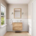 Wandhängendes Badezimmermöbel 80 cm aus Natureiche mit Landhausfront und zwei Softclose-Schubladen
