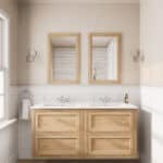 Wandhängendes Badezimmermöbel 140 cm aus Natureiche mit Landhausfront und zwei Softclose-Schubladen