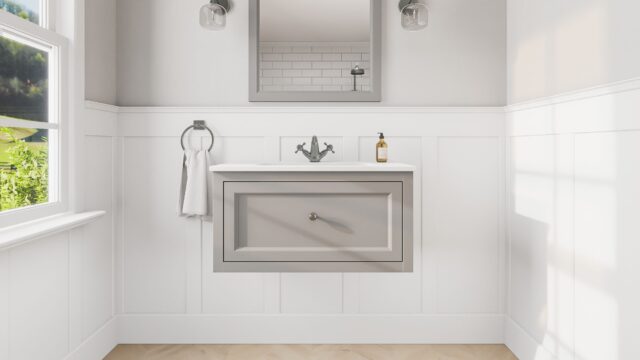Manor House Grey klassisches Badezimmermöbel 80 cm mit Keramikwaschtisch im Landhausstil