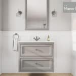 Klassischer Waschtischunterschrank 80 cm in Manor House Grey mit Keramikwaschtisch und 2 Schubladen