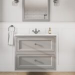 Klassischer Waschtischunterschrank 80 cm in Manor House Grey mit Keramikwaschtisch und 2 Schubladen