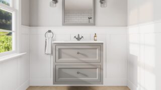 Klassischer Waschtischunterschrank 80 cm in Manor House Grey mit Keramikwaschtisch und 2 Schubladen