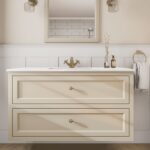 Klassischer Waschtischunterschrank 120 cm in Off-White mit Keramikwaschtisch und 2 Schubladen