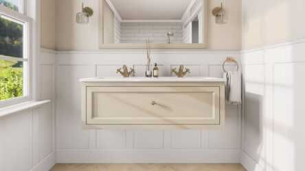 Off-White klassisches Badezimmermöbel 120 cm mit Keramikwaschtisch im Landhausstil