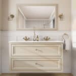 Landhaus-Badezimmermöbel 120 cm in Off-White mit Doppel-Keramikwaschtisch und 2 Schubladen