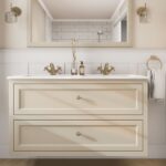 Landhaus-Badezimmermöbel 120 cm in Off-White mit Doppel-Keramikwaschtisch und 2 Schubladen