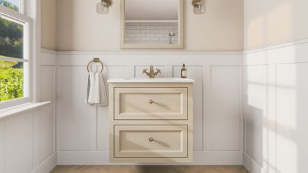 Klassischer Waschtischunterschrank 70 cm in Off-White mit Keramikwaschtisch und 2 Schubladen