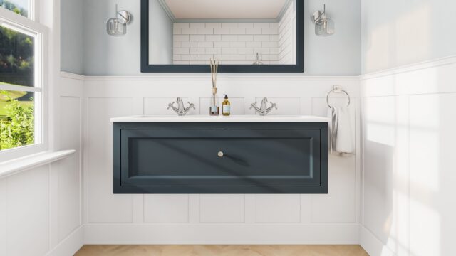 Hague Blue klassisches Badezimmermöbel 120 cm mit Keramikwaschtisch im Landhausstil