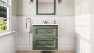 Klassischer Waschtischunterschrank 70 cm in Card Room Green mit Keramikwaschtisch und 2 Schubladen