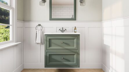 Klassischer Waschtischunterschrank 70 cm in Card Room Green mit Keramikwaschtisch und 2 Schubladen